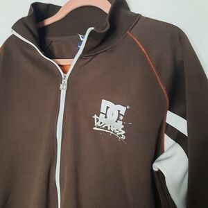 Vtg Men DC Track Jacket Y2K Skater Skateboarding Brown Graphic Size XXL Full Zip
